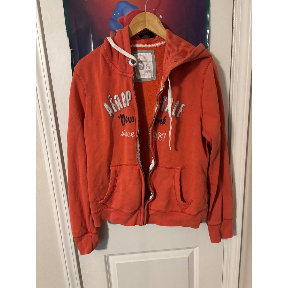 Aeropostale Mens XXL Orange broken Zip Hoodie New York 1987 Graphic Sweatshirt